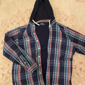 Polo by Ralph Lauren Navy Plaid Hooded Flannel Shirt Jacket